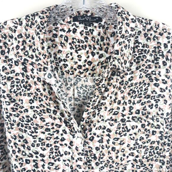 Velvet Heart Button Down Shirt Women M White Mauve Black Long Sleeve Collared - Picture 3 of 12